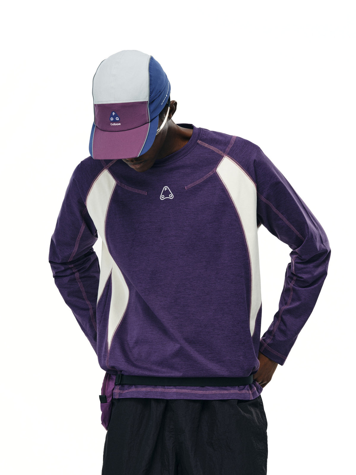 FPA Color-Block Stitching Sports T-Shirt | Chinese Streetwear Fall Loose Fit American Style Design Crew Neck Long Sleeve