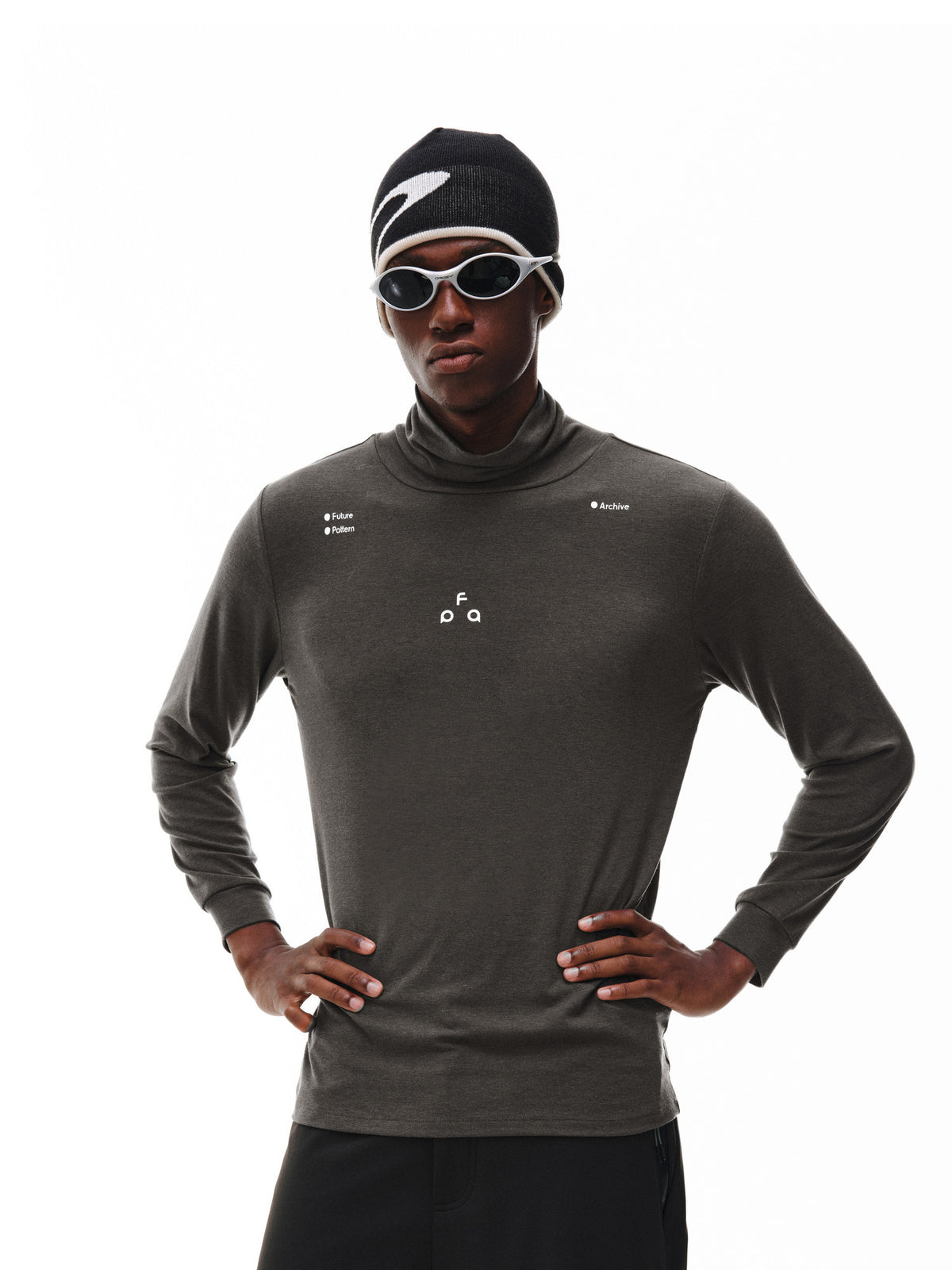 FPA Wool High Neck Base Layer Long Sleeve with Triangle Logo - Spring/Fall Basic Logo Fitted Athletic Undershirt for Men
