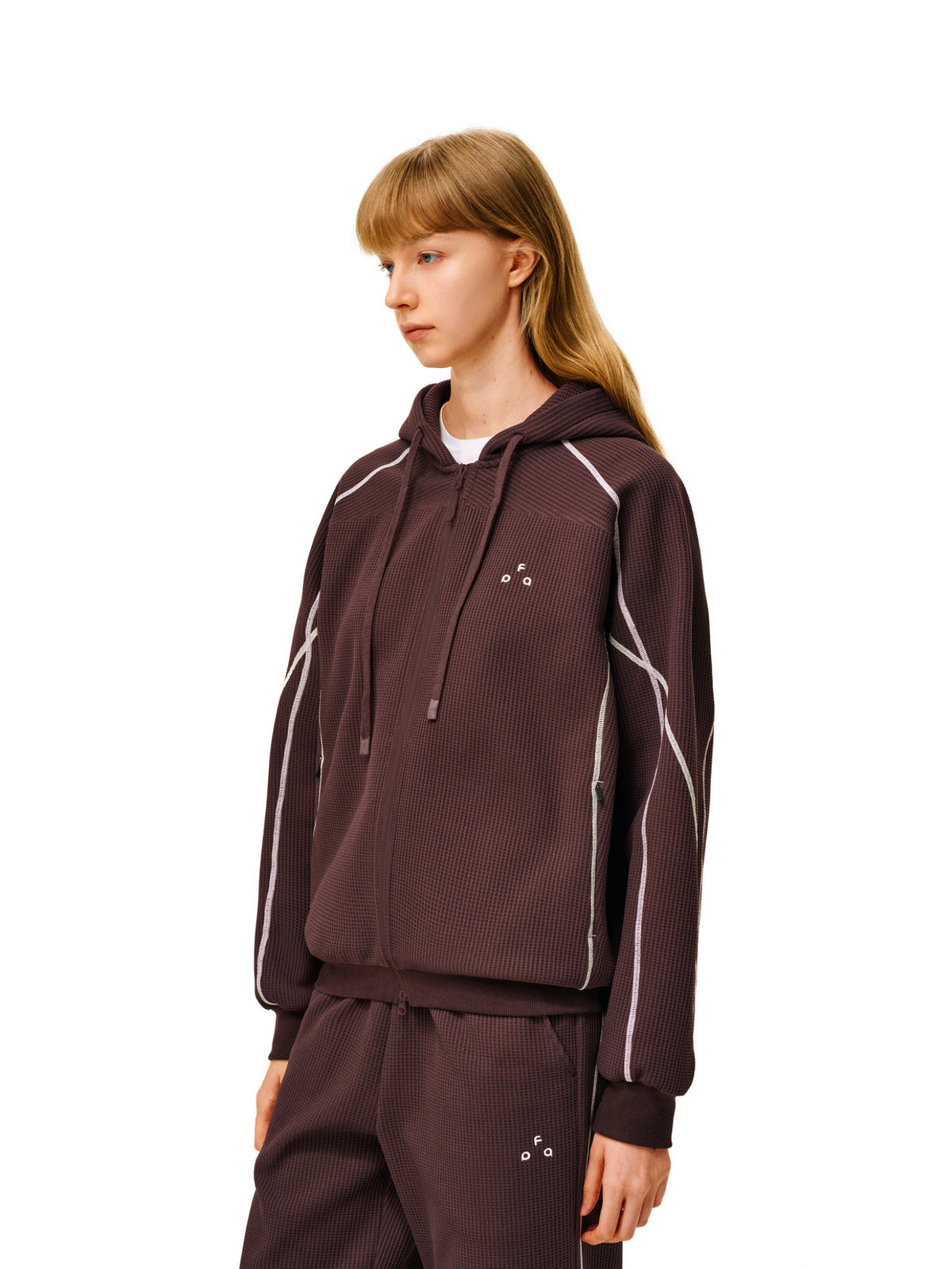 FPA Waffle Fleece Color-Block Women's Hooded Sweatshirt Spring/Fall Zip-Up Cardigan Casual Set Hoodie