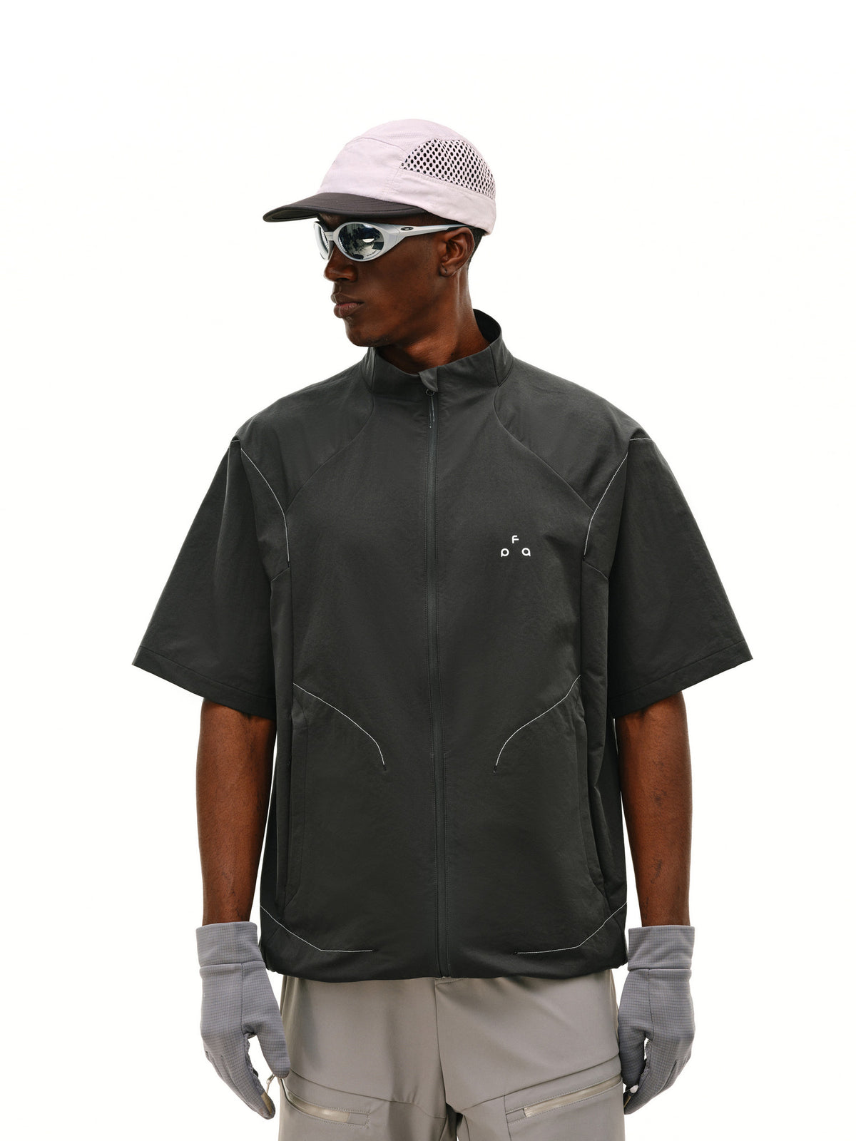 FPA Cool-Touch Structured Outdoor Short-Sleeve Jacket Shirt | Summer Loose-Fit Zip-Up Stand-Collar Shirt for Men