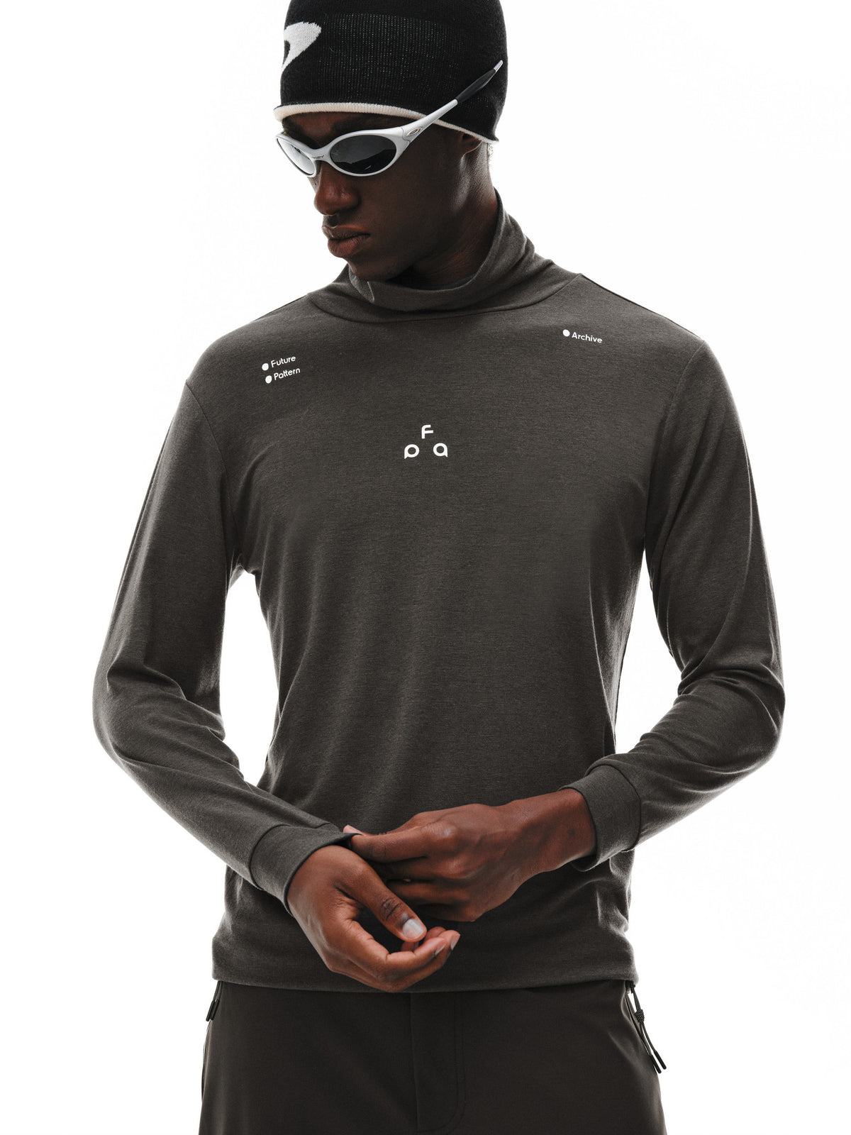 FPA Wool High Neck Base Layer Long Sleeve with Triangle Logo - Spring/Fall Basic Logo Fitted Athletic Undershirt for Men