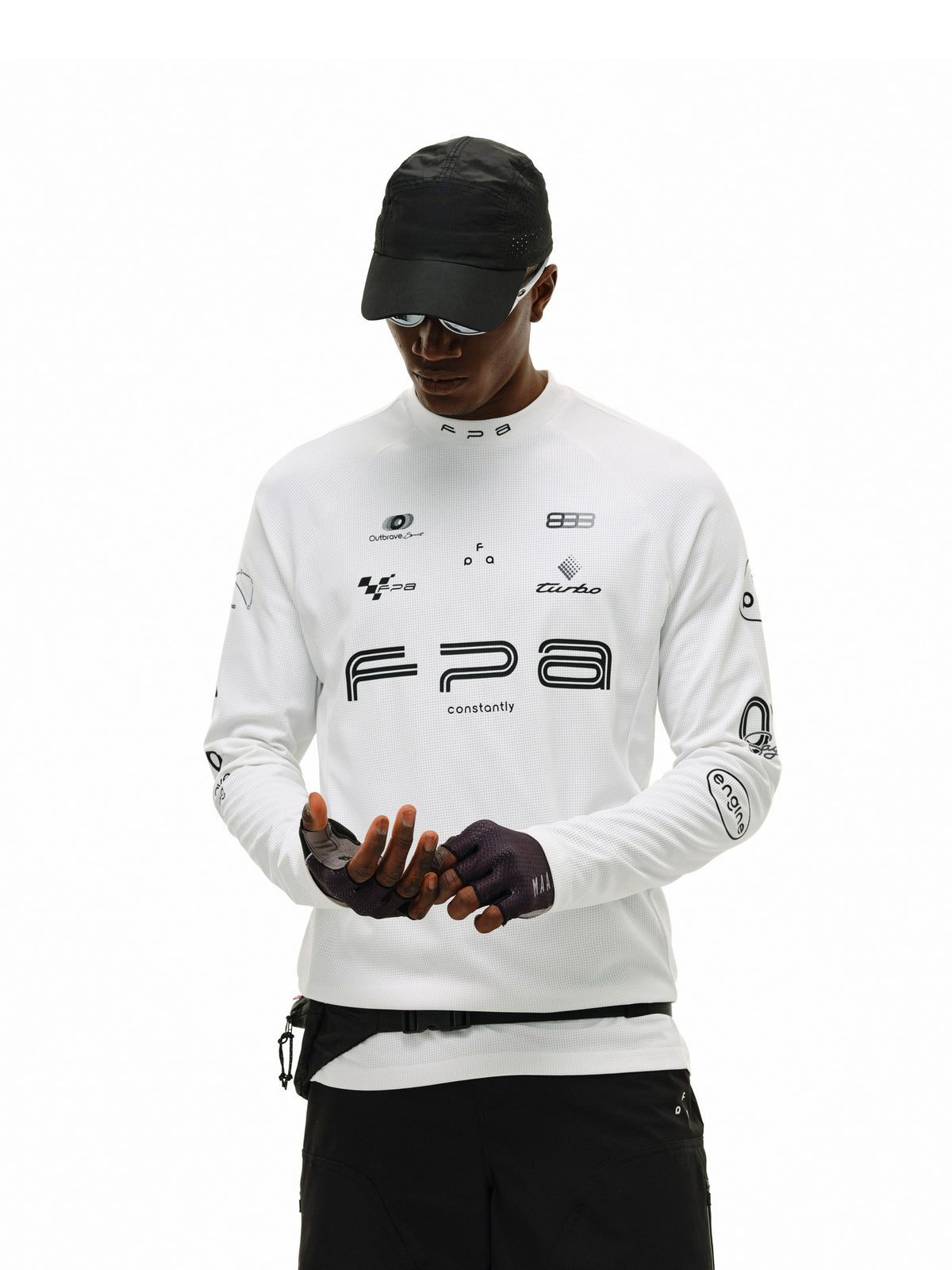 FPA Moisture-Wicking Half-Zip Long-Sleeve Base Layer for Spring Outdoor Sports, Printed White/Black Men's T-Shirt