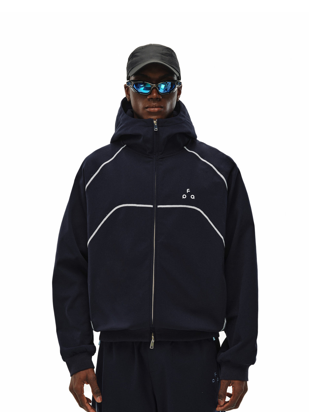 FPA Color-Block Grid Fleece Hooded Sweatshirt – Loose-Fit Cardigan Style Casual Pullover for Men and Women