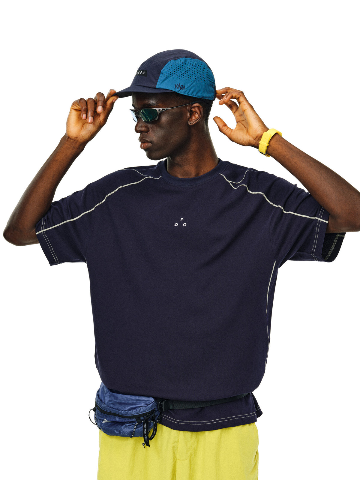 FPA Contrast Trim Textured Pique Short Sleeve Tee - Summer Chinese Streetwear Design Round Neck Couple Style T-Shirt for Men