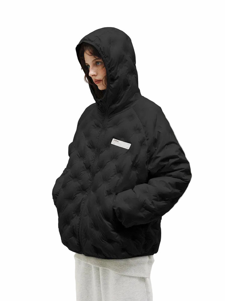 Lightweight 90% White Duck Down FPA Embossed Hooded Down Jacket, Chinese Streetwear Autumn/Winter Coat