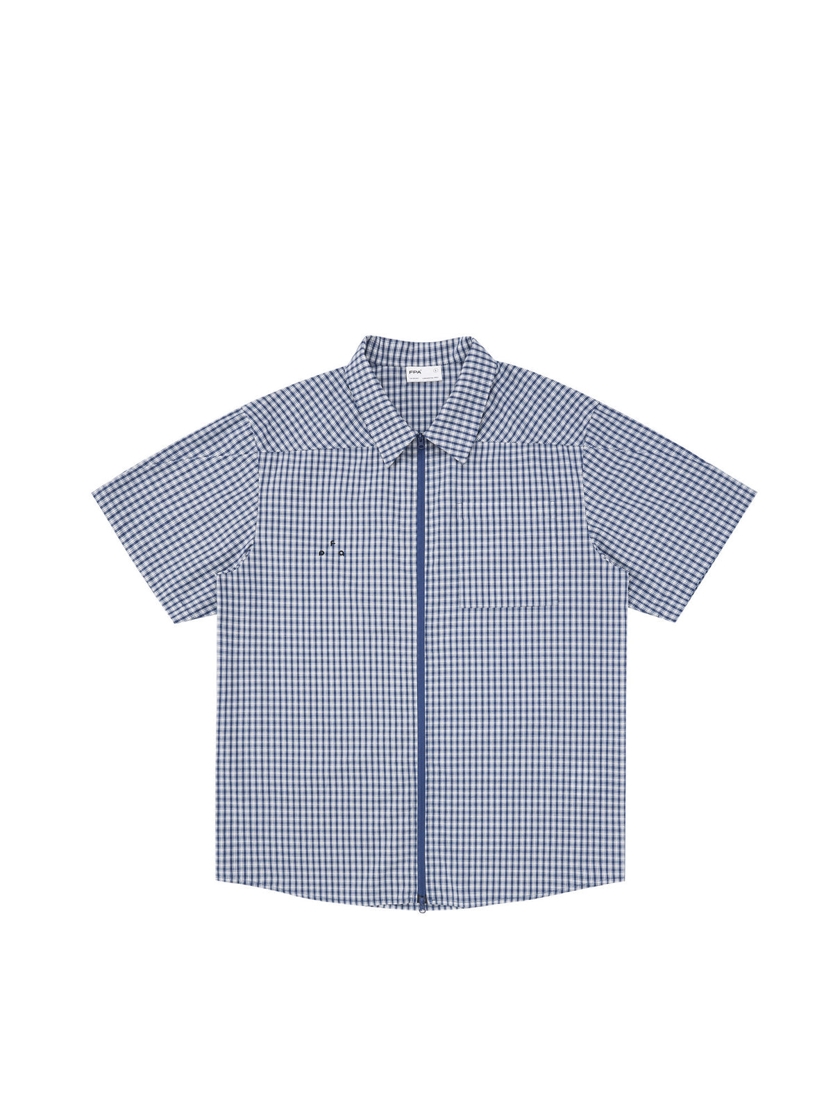 FPA Casual Plaid Embroidered Logo Short-Sleeve Shirt – Unisex Loose Fit Zip-Up Summer Camp Collar Shirt