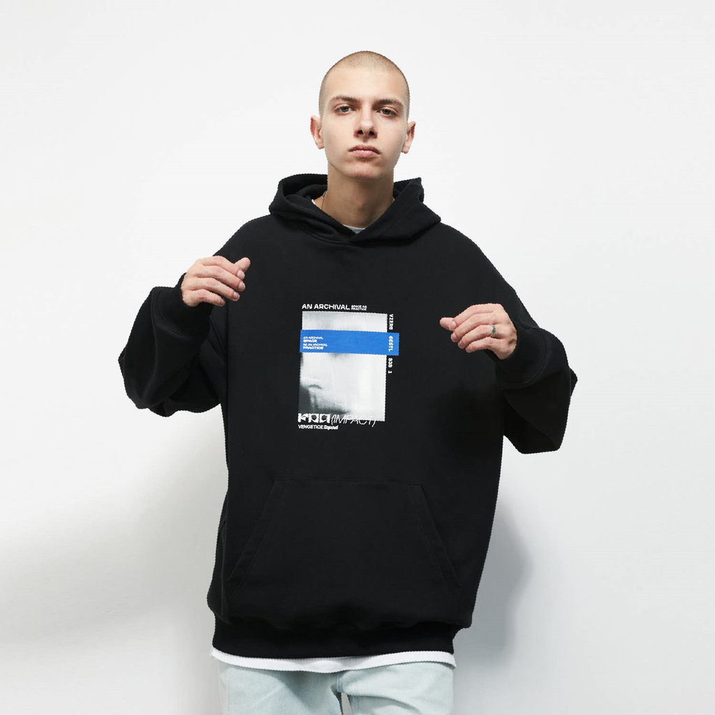 FPA (VENGETICE) Letter Print Eye-Cover Hoodie - Chinese Streetwear Hip-Hop Loose Pullover Sweatshirt for Men