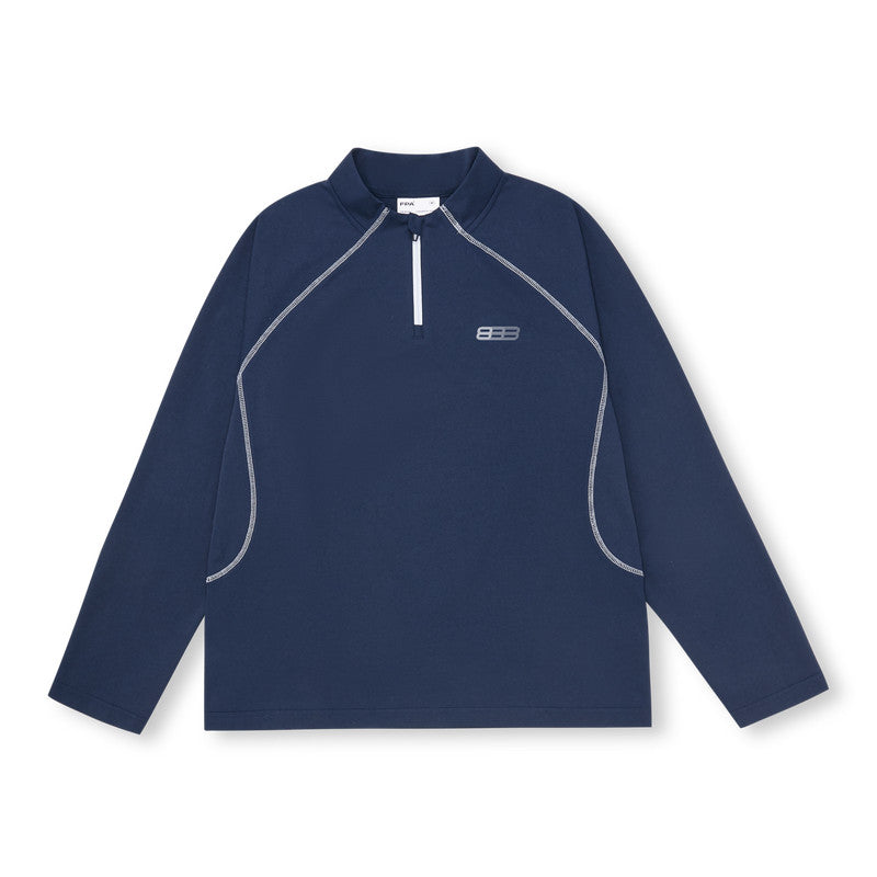 FPA Sports Hasselblad Line Contrast Color Long Sleeve National Trend Spring/Autumn Loose Couple Design Half High Collar Navy Blue T-Shirt