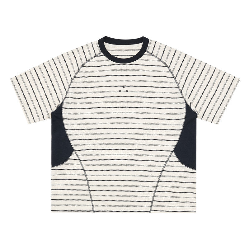FPA Sports Texture Striped Color-Block T-Shirt Summer American Retro Crew Neck Couple Style Streetwear Short Sleeve