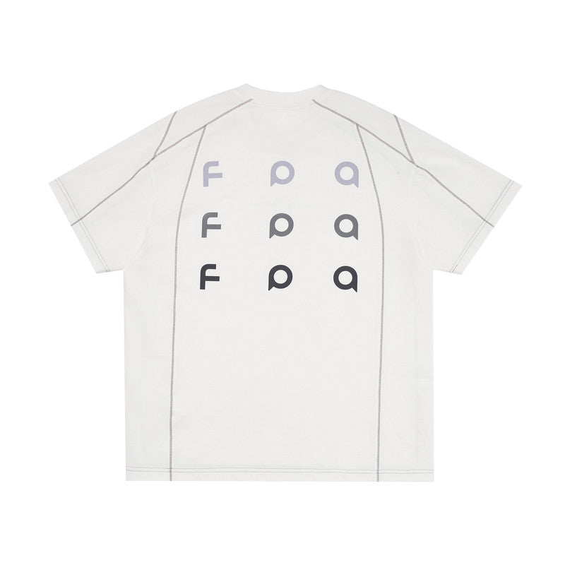 FPA Contrast Trim Textured Pique Short Sleeve Tee - Summer Chinese Streetwear Design Round Neck Couple Style T-Shirt for Men