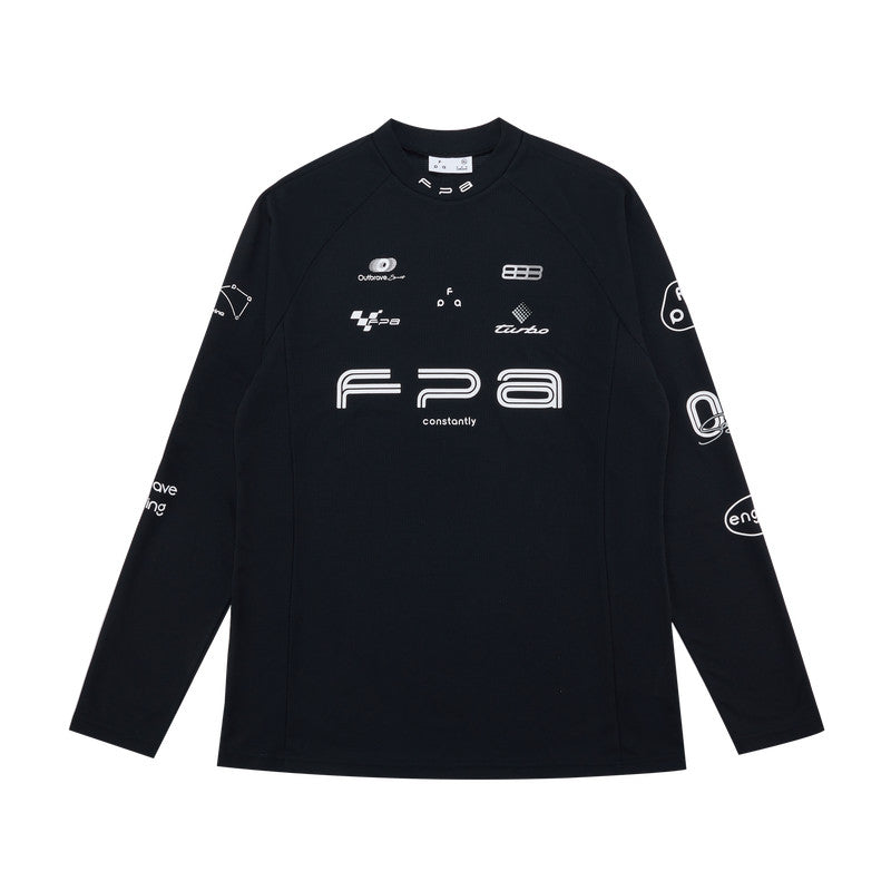 FPA Moisture-Wicking Half-Zip Long-Sleeve Base Layer for Spring Outdoor Sports, Printed White/Black Men's T-Shirt