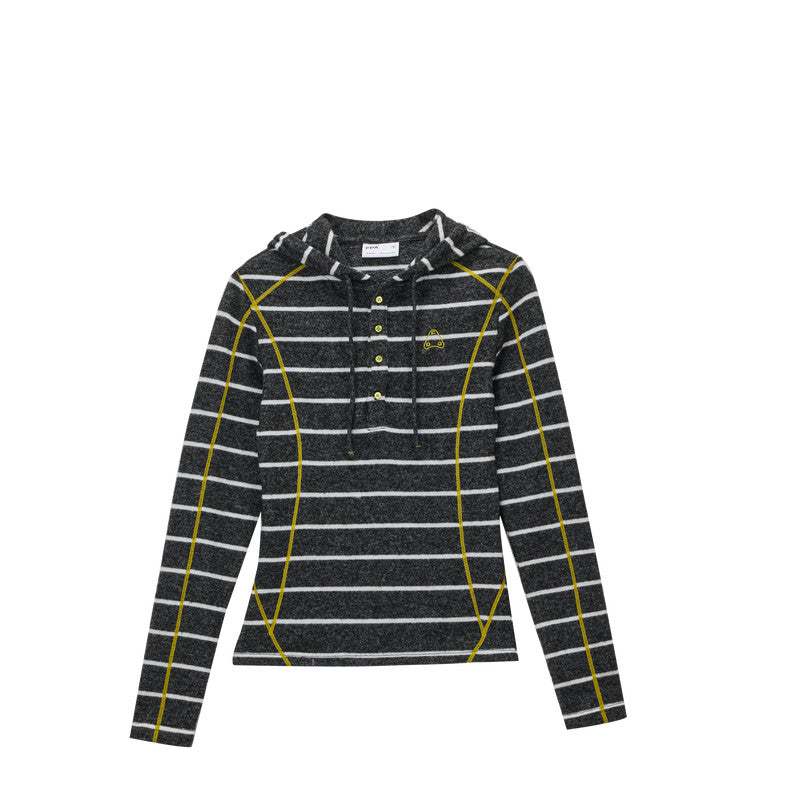 FPA Color-Block Halsey Line Henley Collar Striped Hoodie - Fall Casual Slim Fit Premium Feel Women's Hooded Sweatshirt