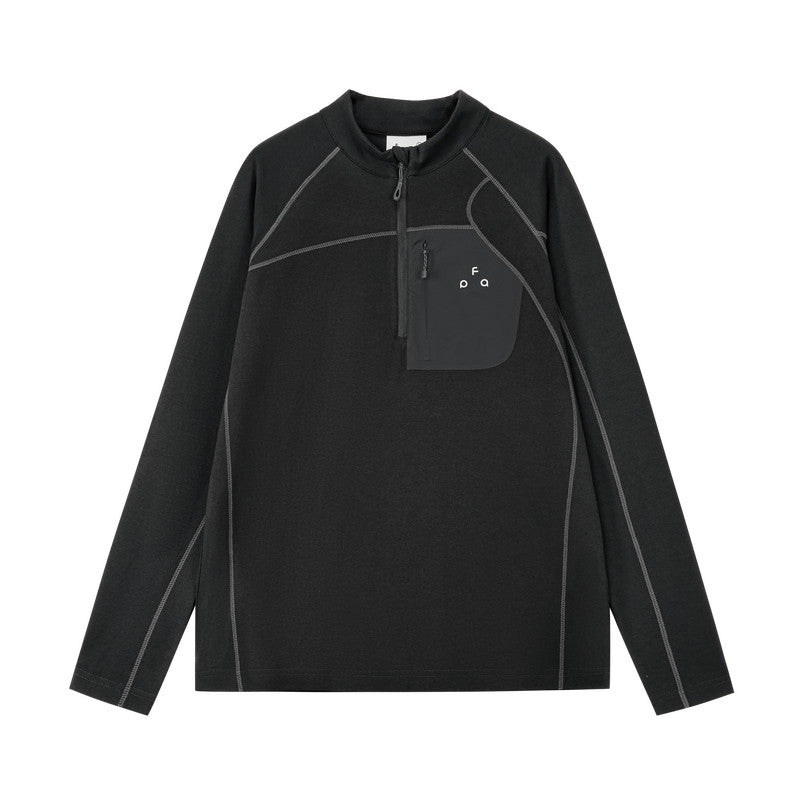 FPA Half-Zip Pocket Long Sleeve Outdoor Sports Spring Stitching Casual Unisex T-Shirt