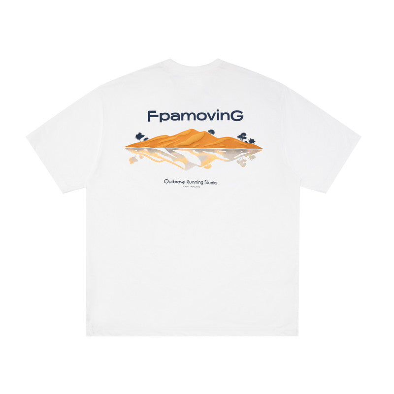 FPA Moisture-Wicking Quick-Dry Antibacterial Cool-Touch Sun-Protection Printed Sports Short Sleeve T-Shirt, Chinese Trend Loose Fit Couple Round Neck Tee