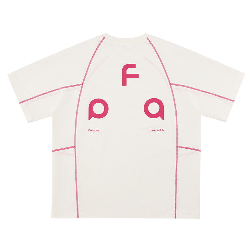 FPA Contrast Stitch Brand Triangle Logo Short Sleeve T-Shirt - Summer Basic Casual Unisex Black White Tee