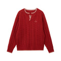 FPA Henry Neck Casual Pullover Sweater, Chinese New Year Contrast Color V-Neck Red Knit Top