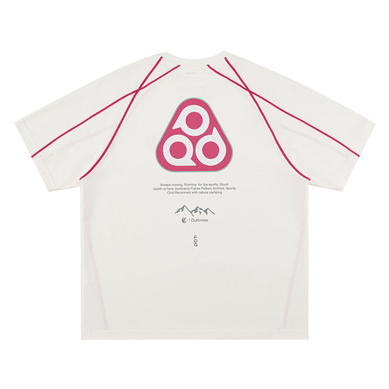 FPA Triangle Logo Contrast Color Short Sleeve T-Shirt - Summer Quick-Dry Crew Neck Unisex Outdoor Sports Tee