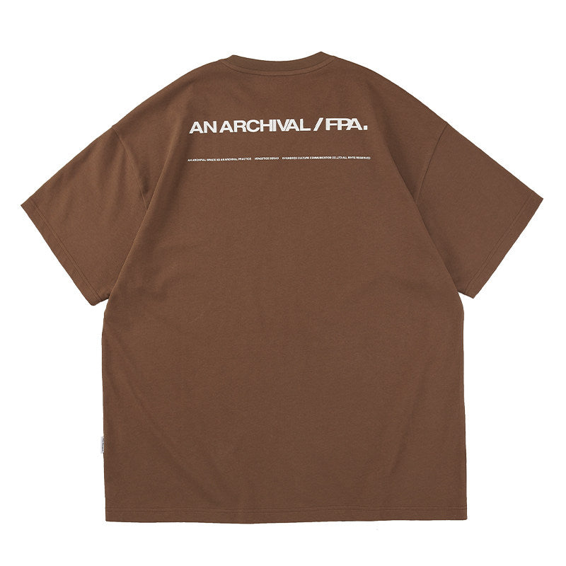 FPA Archive Basic Coffee Short Sleeve T-Shirt for Men - Chinese Streetwear, Summer Loose Fit, American Style, Minimalist, Versatile
