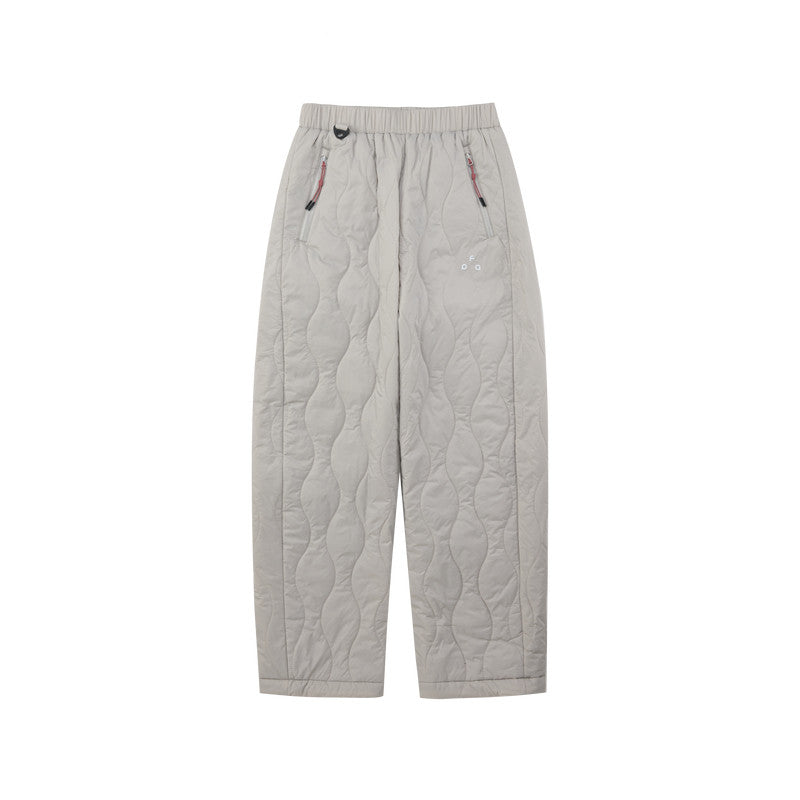 FPA Outdoor New Thinsulate Lightweight Quilted Cotton Pants – Winter Warm Casual Straight-Leg Trousers in White-Gray