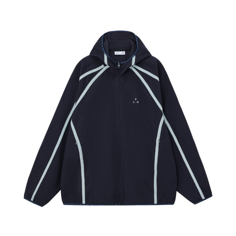FPA Webbing Contrast Waffle Hooded Jacket Spring Athletic Cardigan Casual Retro Unisex Zip-Up Hoodie