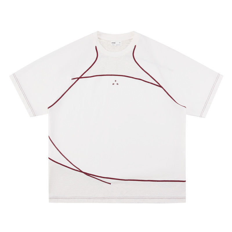FPA Patchwork Contrast Texture Casual Short-Sleeve T-Shirt, Basic Logo Couple Style, Crew Neck, Summer Short Sleeve Men
