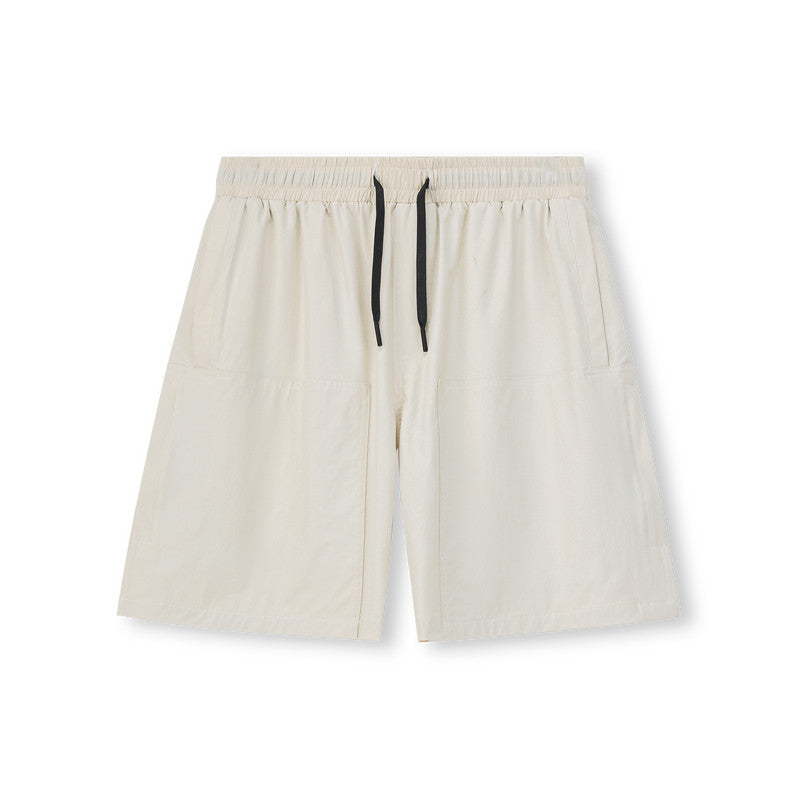 FPA Water-Repellent Woven Shorts with Visible Stitching – Summer Loose-Fit Straight-Leg Casual Mid-Length Shorts in Black