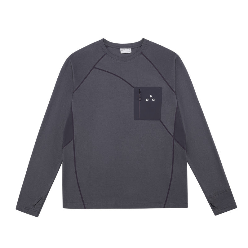 FPA Sports Sealed Pocket Long Sleeve Tee – Spring/Fall Outdoor Casual Contrast Color Crew Neck Base Layer, Chinese Streetwear T-Shirt for Men