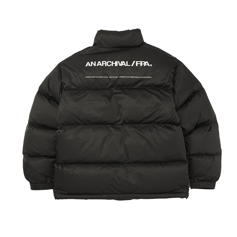 FPA Thickened Black Down Jacket – Chinese Streetwear Winter Warm White Duck Down Lightweight Stand Collar Coat for Men