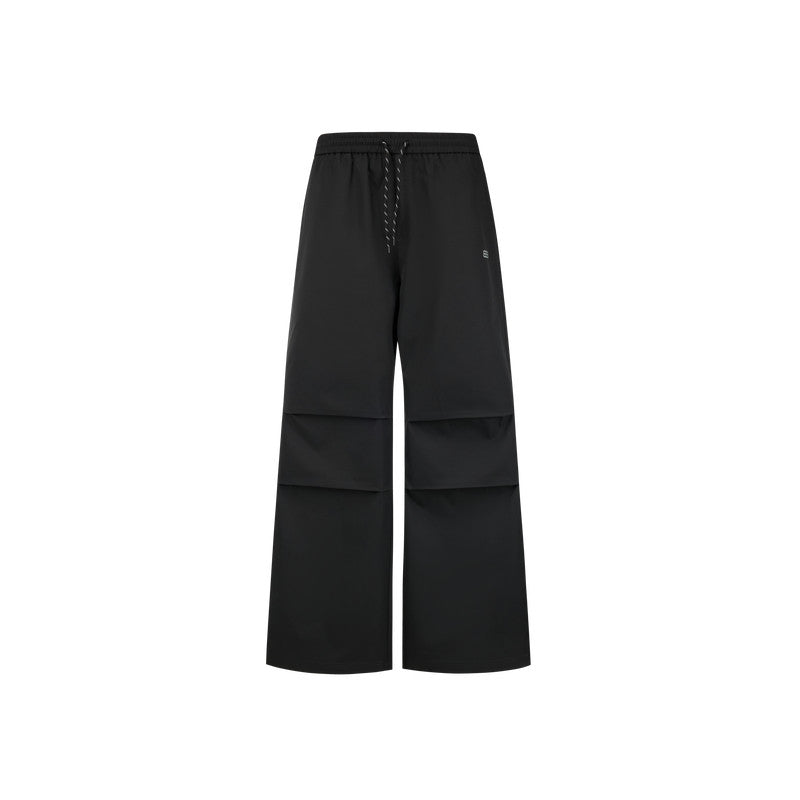 FPA Water-Repellent Straight-Leg Printed Parachute Pants, Chinese Streetwear Outdoor Drawstring Loose Black Long Casual Pants