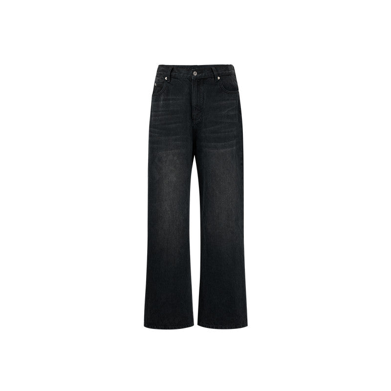 FPA Loose Wide-Leg Jeans (Washed Black) 2024 New Chinese Streetwear Trendy Long Pants for Men