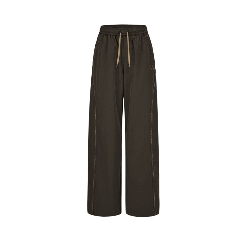 FPA Cotton-Nylon Casual Straight-Leg Pants with Rice-Grain Embroidery - 2026 Fall New Arrival, Contrast Color Couple Drawstring Loose Pants for Men