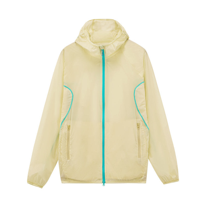 FPA Plaid Mesh Breathable Sun Protection Jacket with Contrast Color, Summer Outdoor Couple Hooded UV Jacket