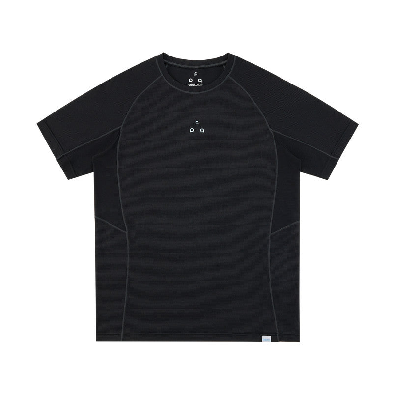 FPA Sport COOLMAX Paneled T-Shirt - Summer Outdoor Breathable Crew Neck Basic Logo Black Short Sleeve Men