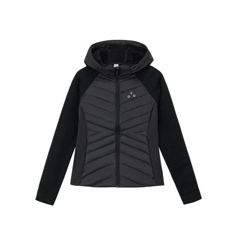 FPA Women's Hooded Quilted Down Jacket with Contrast Panels, Autumn/Winter Outdoor Sports Warm White Down Coat