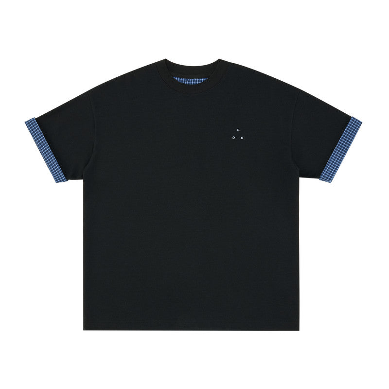 FPA Cool-Touch Quick-Dry Anti-Mite Short Sleeve T-Shirt, Chinese Streetwear Summer Crew Neck Couple Design Trendy Patchwork Black Tee