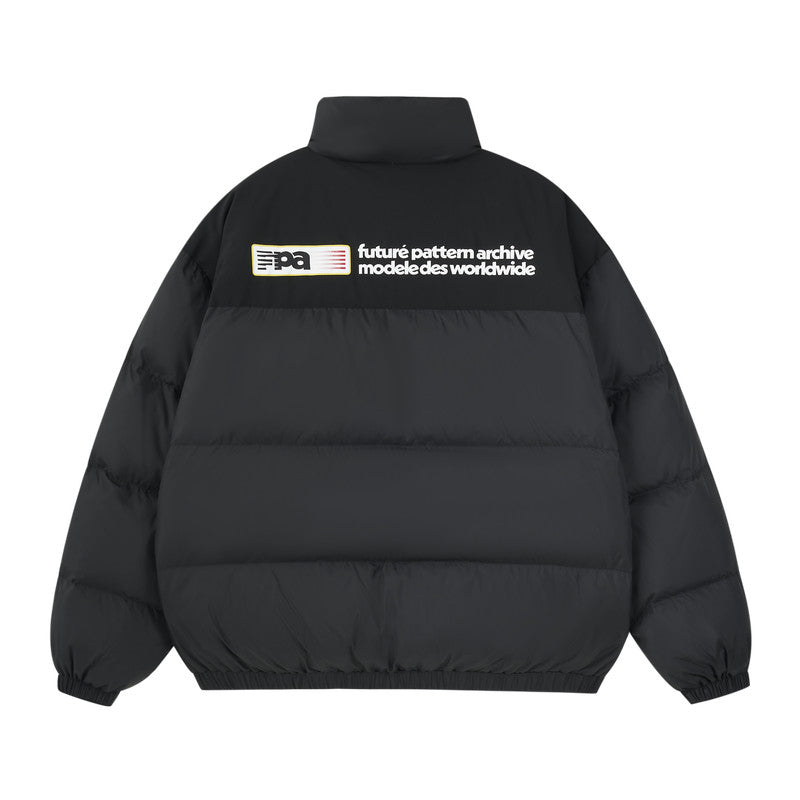 FPA Square Text Layout Down Jacket – Chinese Streetwear Winter Puffer Coat, Thick Warm Black Down Outerwear