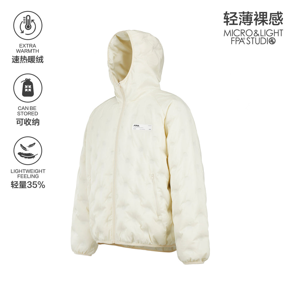 Lightweight 90% White Duck Down FPA Embossed Hooded Down Jacket, Chinese Streetwear Autumn/Winter Coat