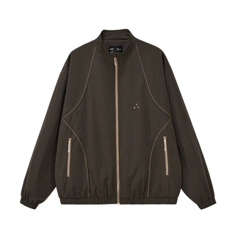 FPA Rice Grain Embroidery Casual Jacket 2026 New Style Pocket Zipper Contrast Color Couple Autumn Sports Stand Collar Coat