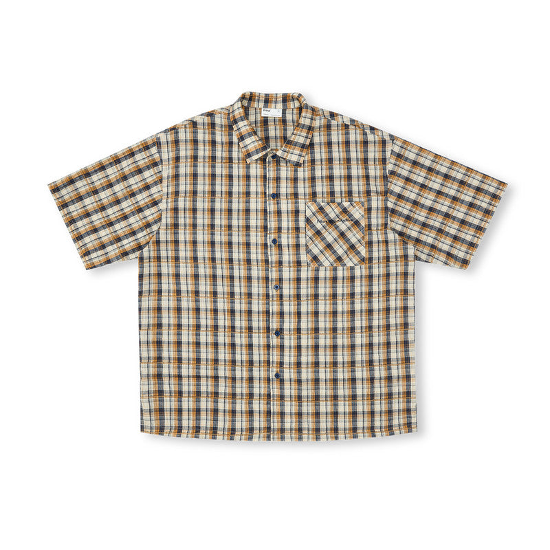 FPA Plaid Cuban Short-Sleeve Shirt – American Retro Streetwear Summer Loose-Fit Casual Shirt for Men