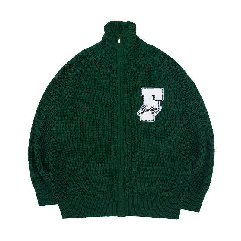 FPA Embroidered High-Neck Sweater - Chinese Streetwear Couple's Autumn/Winter Thick Knit Cardigan Jacket for Men