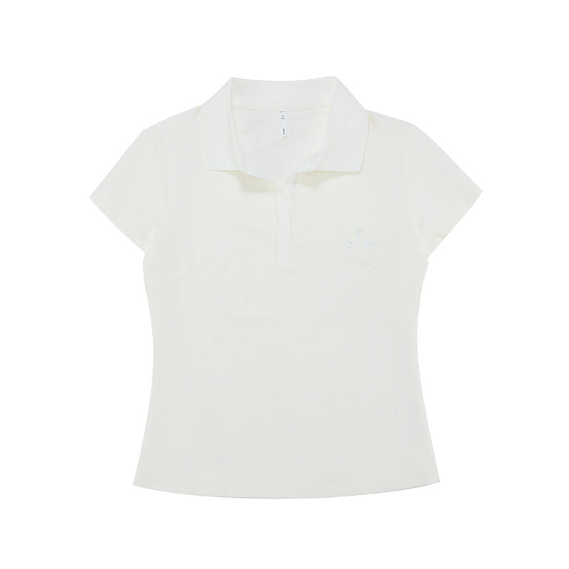 FPA Color-Block Triangle Logo Basic Polo Shirt Summer Slim Fit Short V-Neck Black White Short Sleeve T-Shirt for Women