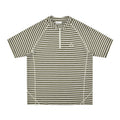 FPA Sports Knit Striped Short Sleeve T-Shirt with Contrast Half-Zip and Hacci Line, Casual Couple Style Summer Tee for Men