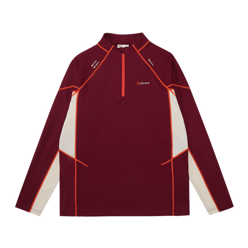 FPA Color-Block Long Sleeve Cycling Shirt - Chinese Streetwear Trendy American Style Half-Zip Autumn Couple Outdoor T-Shirt