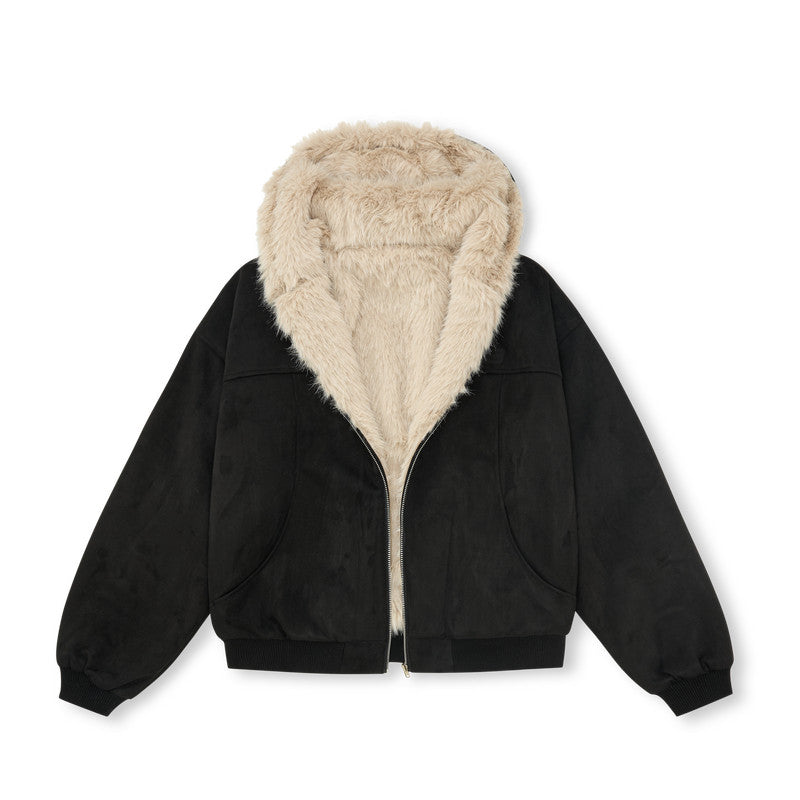 FPA Suede Quilted Cotton Jacket with Fur-Trimmed Hood, 2024 Fall/Winter New Arrival, American Style, Thickened Warm Coat