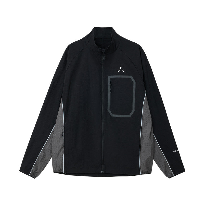 FPA Lightweight Water-Repellent Paneled Jacket for Outdoor Sports and Fitness, Couple Style, Stand Collar, Black