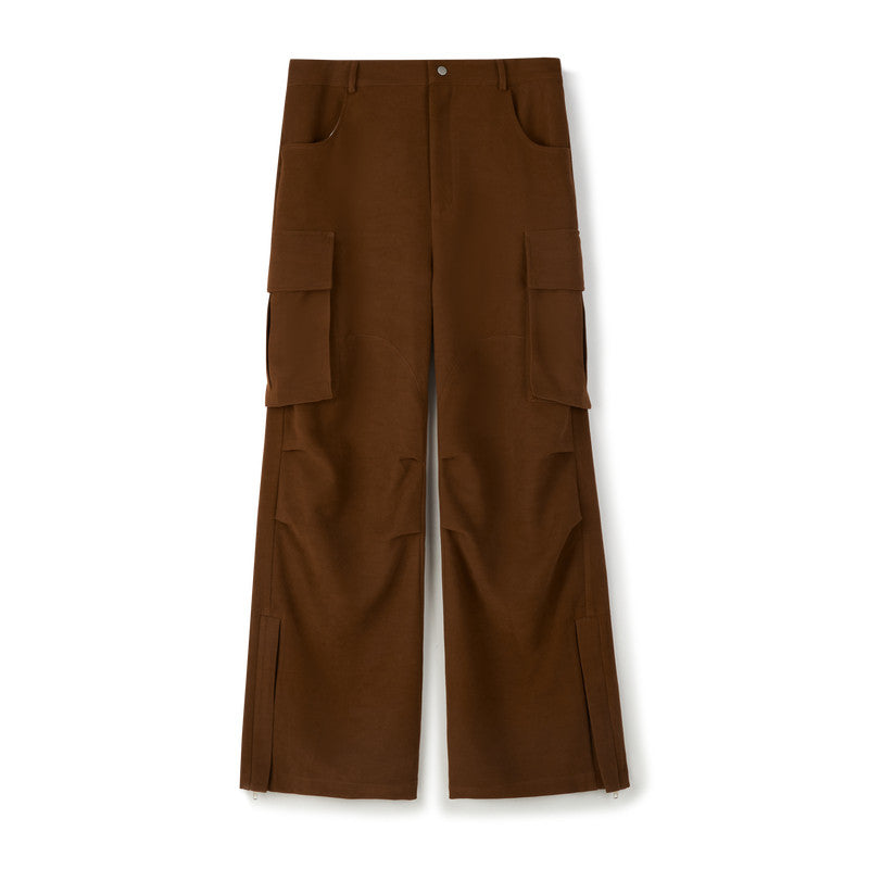 FPA Vintage Suede Large Pocket Cargo Pants American Street High-Rise Spring/Autumn Loose Straight-Leg Paratrooper Pants for Men