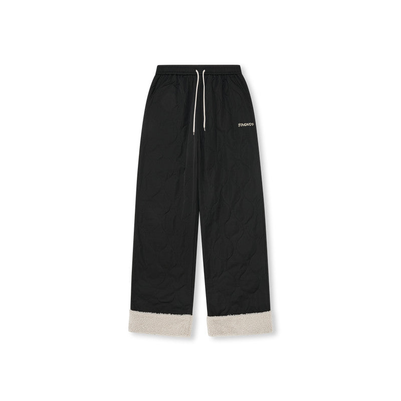 FPA Heavy-Duty Water-Repellent Quilted Cotton Pants with Fleece Lining – Winter Thickened Warm Streetwear Loose Straight-Leg Trousers