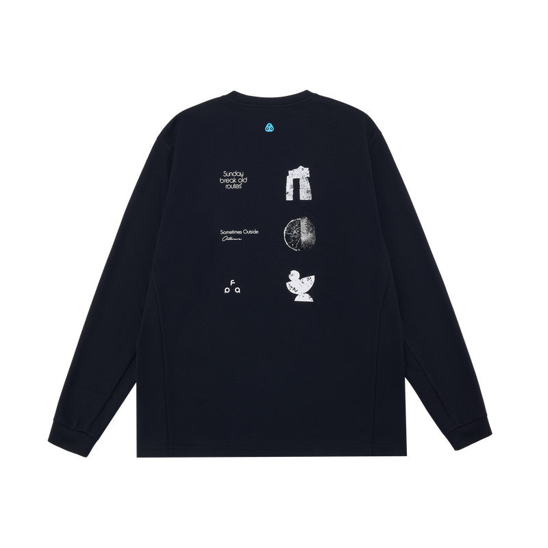 FPA Moisture-Wicking UPF50+ Printed Long Sleeve Athletic Spring Casual Crew Neck Black Couple T-Shirt