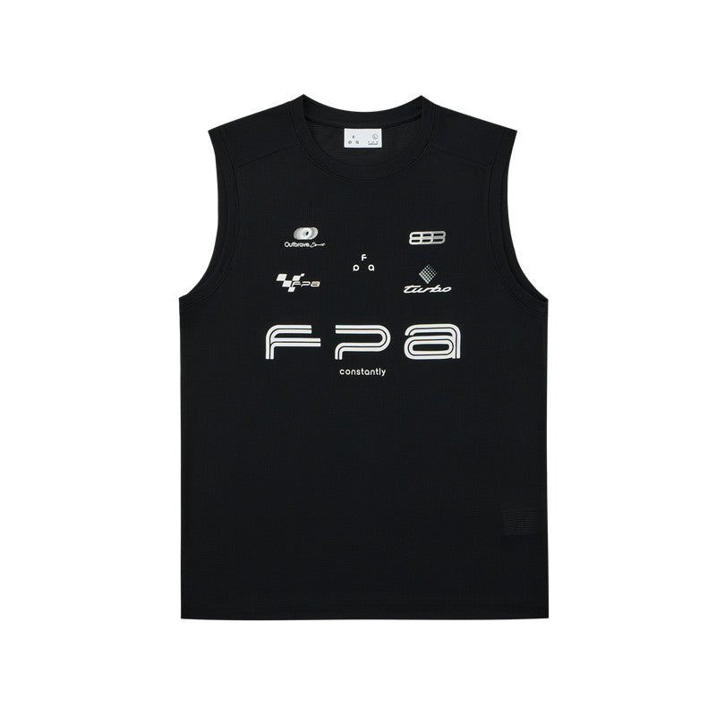 FPA Racing Sports Logo Tank Top - Summer Quick-Dry Round Neck Outdoor Fitness White Black Sleeveless T-Shirt