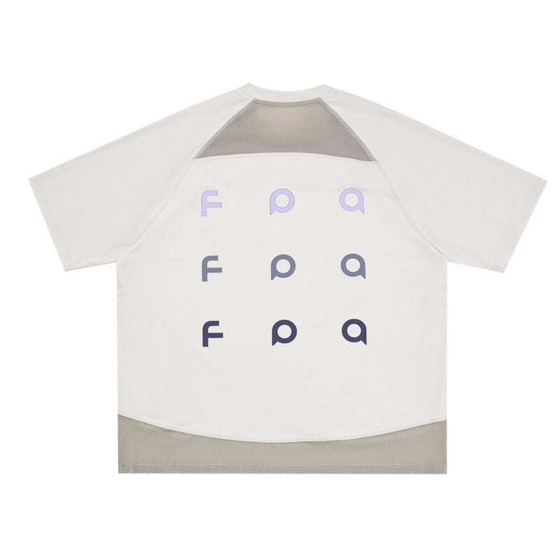 FPA Gradient Logo Textured Patchwork Short Sleeve T-Shirt – Summer Outdoor Quick-Dry Cooling Unisex Loose Fit Couple Tee